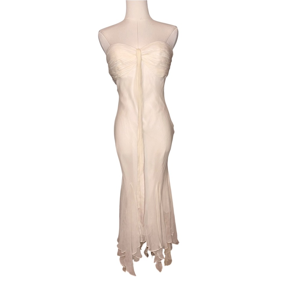 White House Black Market Strapless Cream Handkerchief Hem Gown Dress NWT Size 4